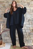 Suri Cushion Cotton Button Pocket Barrel Pant Black
